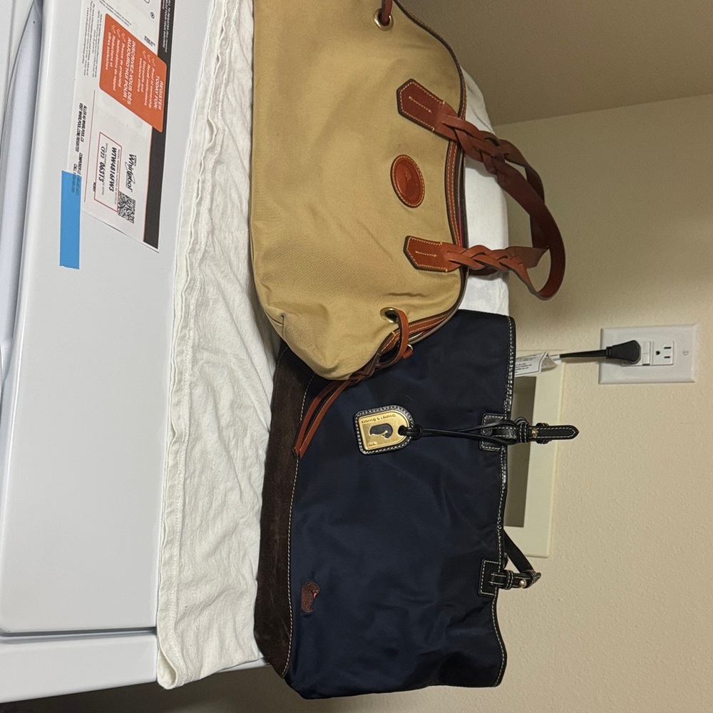 Two  Dooney and Bourke Canvas and Leather Tote Bag - Beige and Navy